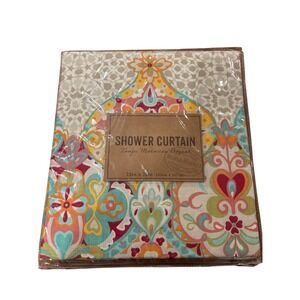 World Market Taupe Moroccan Bazaar Shower Curtain 72x72 Boho Geometric NEW